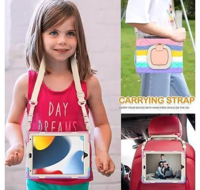 Alt view image 3 of 7 - iPad 8th 7th Generation Case, iPad 10.2 inch Case 2020 2019, Heavy Duty Rugged Kids Cover with Rotating Stand/Pencil Holder/Carrying Strap Pink