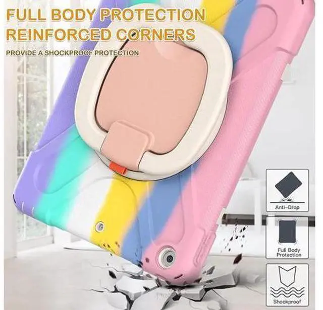 Alt view image 7 of 7 - iPad 8th 7th Generation Case, iPad 10.2 inch Case 2020 2019, Heavy Duty Rugged Kids Cover with Rotating Stand/Pencil Holder/Carrying Strap Pink
