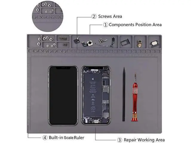 Alt view image 2 of 6 - Anti-Static Mat ESD Safe for Electronic Includes ESD Wristband and Grounding Wire, Silicone Soldering Repair Mat 932°F Heat Resistant for iPhone iPad iMac, Laptop, Computer, 15.9 x 12 Grey