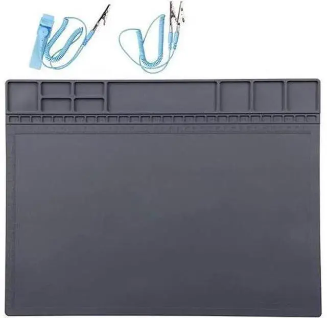 Main image of Anti-Static Mat ESD Safe for Electronic Includes ESD Wristband and Grounding Wire, Silicone Soldering Repair Mat 932°F Heat Resistant for iPhone iPad iMac, Laptop, Computer, 15.9 x 12 Grey