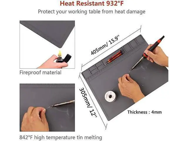 Alt view image 5 of 6 - Anti-Static Mat ESD Safe for Electronic Includes ESD Wristband and Grounding Wire, Silicone Soldering Repair Mat 932°F Heat Resistant for iPhone iPad iMac, Laptop, Computer, 15.9 x 12 Grey