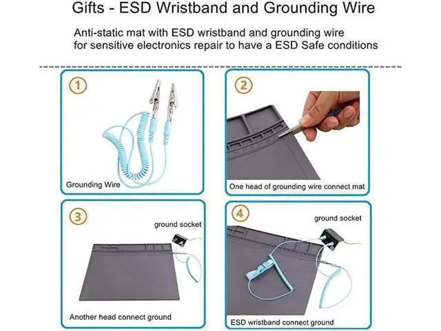 Alt view image 3 of 6 - Anti-Static Mat ESD Safe for Electronic Includes ESD Wristband and Grounding Wire, Silicone Soldering Repair Mat 932°F Heat Resistant for iPhone iPad iMac, Laptop, Computer, 15.9 x 12 Grey