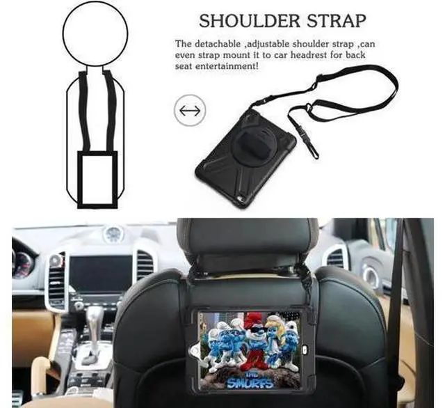 Alt view image 4 of 6 - for iPad Mini 4 Case Three Layer Drop Protection Shockpoof Rugged Heavy Duty iPad Mini 4 Protective Case With a 360 Degree Swivel Stand Hand Strap and a Shoulder Strap for iPad Mini 4 Case