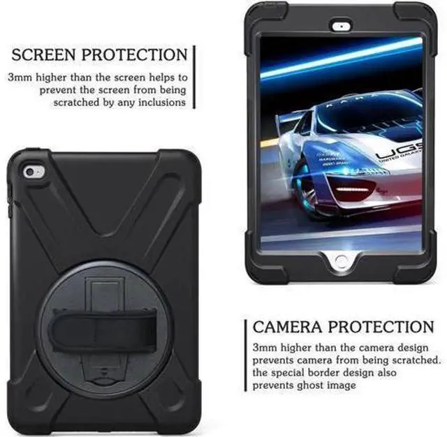 Alt view image 3 of 6 - for iPad Mini 4 Case Three Layer Drop Protection Shockpoof Rugged Heavy Duty iPad Mini 4 Protective Case With a 360 Degree Swivel Stand Hand Strap and a Shoulder Strap for iPad Mini 4 Case