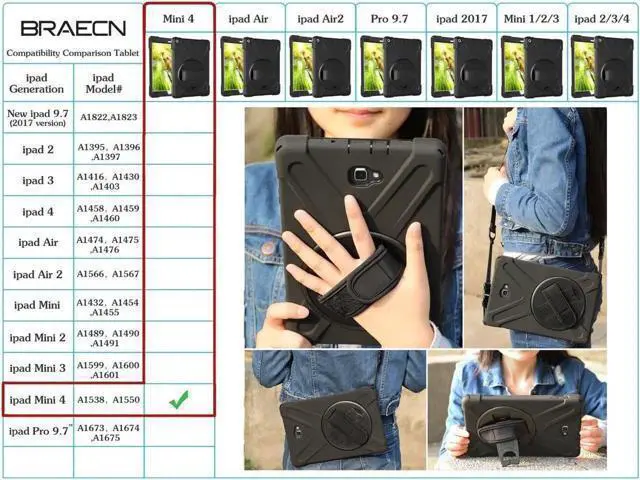 Alt view image 2 of 6 - for iPad Mini 4 Case Three Layer Drop Protection Shockpoof Rugged Heavy Duty iPad Mini 4 Protective Case With a 360 Degree Swivel Stand Hand Strap and a Shoulder Strap for iPad Mini 4 Case