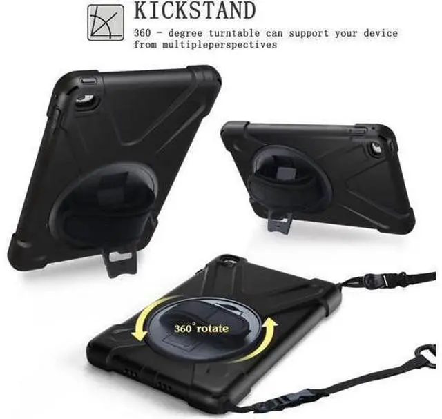 Alt view image 5 of 6 - for iPad Mini 4 Case Three Layer Drop Protection Shockpoof Rugged Heavy Duty iPad Mini 4 Protective Case With a 360 Degree Swivel Stand Hand Strap and a Shoulder Strap for iPad Mini 4 Case