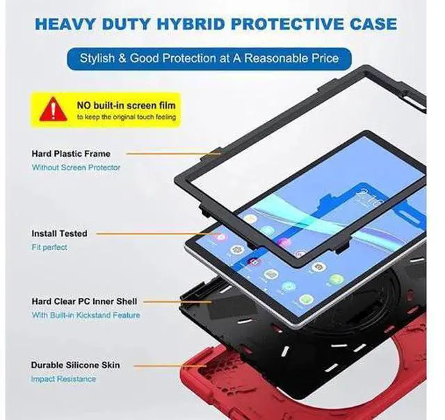 Alt view image 7 of 7 - Shoockproof Case for Lenovo Tab M10 HD (2nd Gen) 2020 10.1 Inch Rugged Case with Strap Kickstand Shoulder Belt for TB-X306F / TB-X306X Red