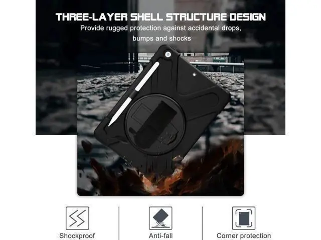 Alt view image 7 of 7 - New iPad 10.2 Case 2019 iPad 7th Generation Case Cover with Pencil Holder / Rotatable Stand / Hand Strap and Shoulder Belt Shockproof Case for iPad 10.2 inch 2019 Tablet A2197 A2198 A2200 Black