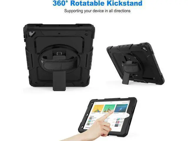 Alt view image 6 of 7 - iPad 6th 5th Generation Case New iPad 9.7 Inch 2018 2017 Case Full-body Shock Proof Hybrid Armor Protective Case Cover with 360 Rotating Stand & Strap for Apple iPad 5th / 6th iPad Air 2 iPad Pro 9.7