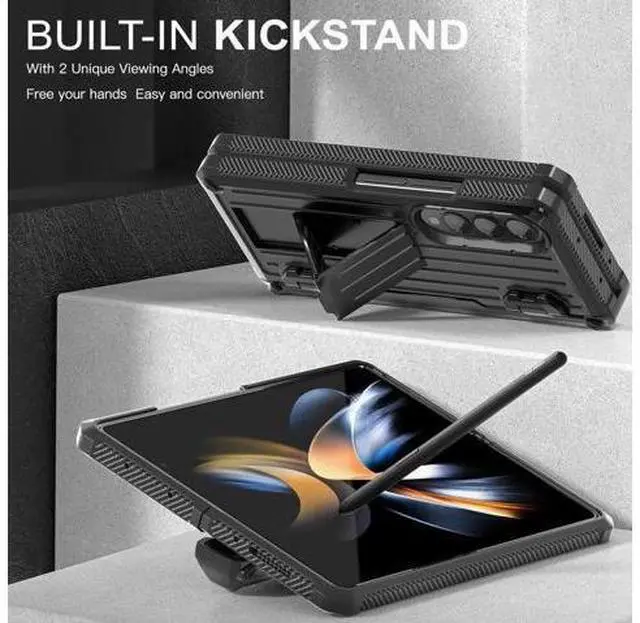 Alt view image 3 of 7 - Case for Samsung Galaxy Z Fold 4 2022 5G, Military-Grade Full-Body Shockproof Rugged Bumper Case Cover with Built-in Screen Protector & Kickstand & S Pen Slot