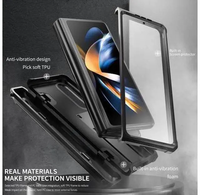 Alt view image 2 of 7 - Case for Samsung Galaxy Z Fold 4 2022 5G, Military-Grade Full-Body Shockproof Rugged Bumper Case Cover with Built-in Screen Protector & Kickstand & S Pen Slot