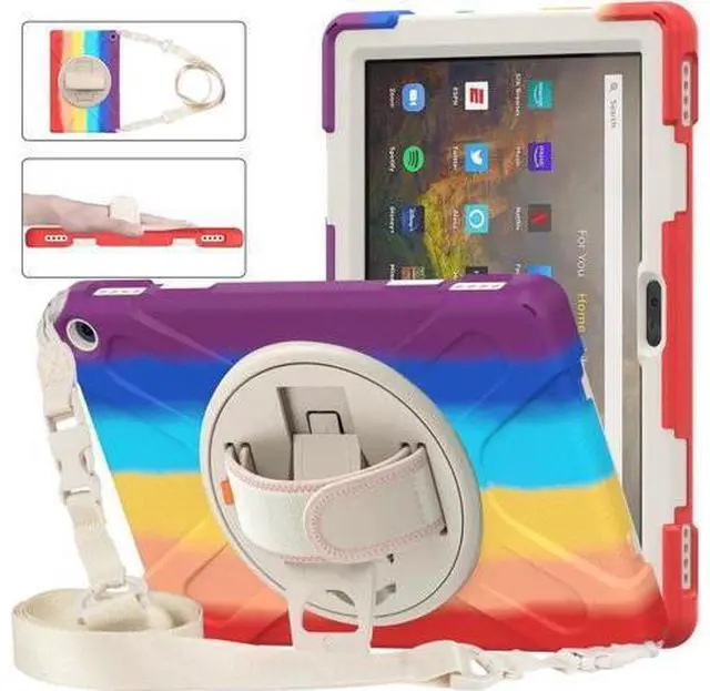 Main image of Amazon Kindle Fire HD 10 / Fire HD 10 Plus 11th Generation 2021 Case, Shockproof Rugged Drop Protection Cover with Pencil Holder and Rotating Kickstand Hand Strap / Shoulder Strap Matte Red
