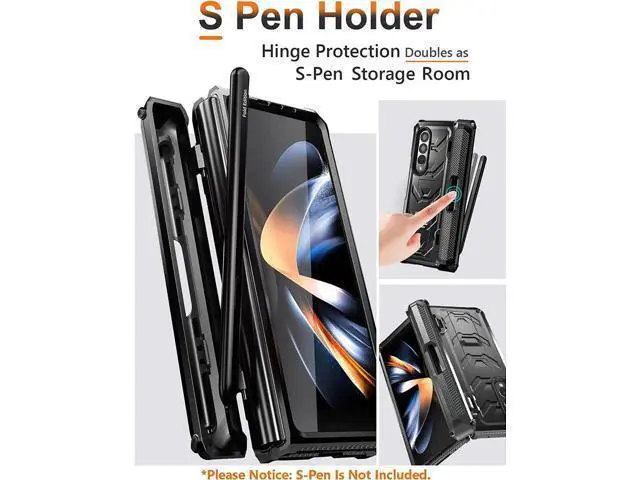 Alt view image 2 of 7 - For Samsung Galaxy Z Fold 4 Case with S Pen Holder Built-in Kickstand & Screen Protector, 360° Full-Body & Hinge Protection Rugged Heavy Duty Phone Cover for Galaxy Z Fold 4 2022 5G