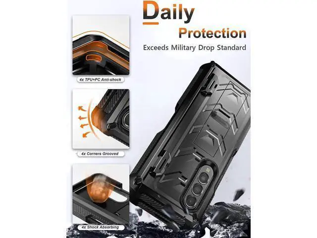 Alt view image 4 of 7 - For Samsung Galaxy Z Fold 4 Case with S Pen Holder Built-in Kickstand & Screen Protector, 360° Full-Body & Hinge Protection Rugged Heavy Duty Phone Cover for Galaxy Z Fold 4 2022 5G