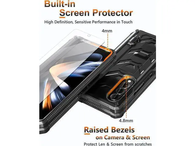 Alt view image 6 of 7 - For Samsung Galaxy Z Fold 4 Case with S Pen Holder Built-in Kickstand & Screen Protector, 360° Full-Body & Hinge Protection Rugged Heavy Duty Phone Cover for Galaxy Z Fold 4 2022 5G
