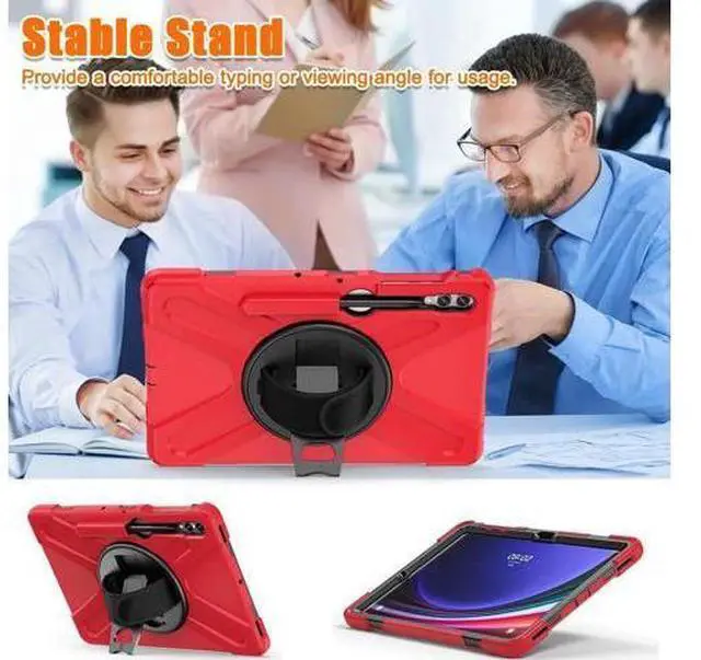 Alt view image 6 of 7 - Protective Case for Samsung Galaxy Tab S9 Plus 2023 / S8 Plus 2022 / S7 FE 2021 / S7 Plus 2020 12.4 inch Tablet Shockproof Cover with 360 Degree Rotating Kickstand, Hand/Shoulder Strap Red