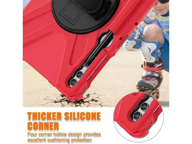 Alt view image 5 of 7 - Protective Case for Samsung Galaxy Tab S9 Plus 2023 / S8 Plus 2022 / S7 FE 2021 / S7 Plus 2020 12.4 inch Tablet Shockproof Cover with 360 Degree Rotating Kickstand, Hand/Shoulder Strap Red