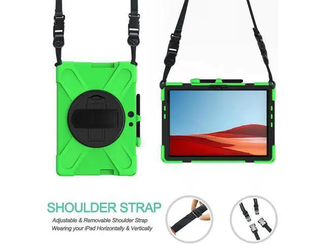 Alt view image 6 of 7 - Microsoft Surface Pro Pro X Case Protective Rugged Cover with Pen Holder Hand Strap Rotating Kickstand and Shoulder Strap for Microsoft Surface Pro X 13 inch