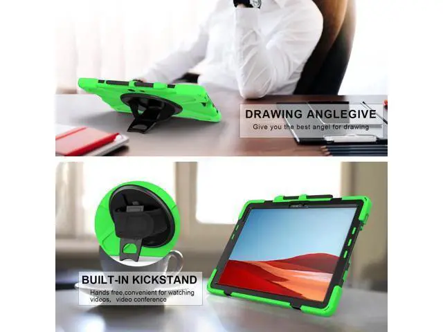 Alt view image 5 of 7 - Microsoft Surface Pro Pro X Case Protective Rugged Cover with Pen Holder Hand Strap Rotating Kickstand and Shoulder Strap for Microsoft Surface Pro X 13 inch