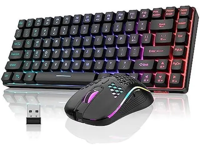 Alt view image 7 of 7 - RedThunder K84 Wireless Keyboard and Mouse Combo, Rainbow LED Backlit Rechargeable Battery, 75% Layout 84 Keys TKL Ultra Compact Gaming Keyboard & Lightweight 7200 DPI Honeycomb Optical Mouse (Black)