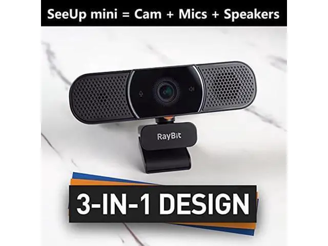Alt view image 7 of 7 - 3 in 1 Webcam - 2K HD USB C Webcam with Microphone and Speaker, Stereo Sound & Noise-Cancelling Mics, Privacy Cover, Light Correction, Autofocus Conference Web Camera for Computer/Laptop/PC/Monitor