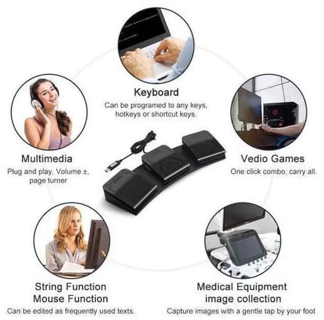 Alt view image 2 of 5 - Foot Pedal PC USB Triple Foot Switch Programmable Computer Keyboard Shortcut Key Customized Combination Key One Key Move for Video Game Office Equiment Control HID (Mechanical Switch)