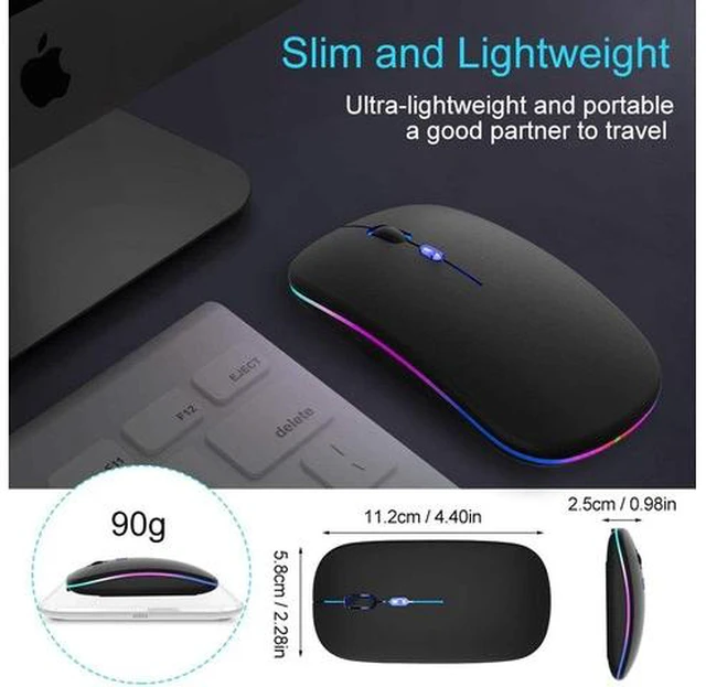 Alt view image 3 of 6 - Wireless Mouse Bluetooth 5.1 Rechargeable LED Silent Mouse USB Optical Ergonomic Gaming 2.4G Wireless Backlite