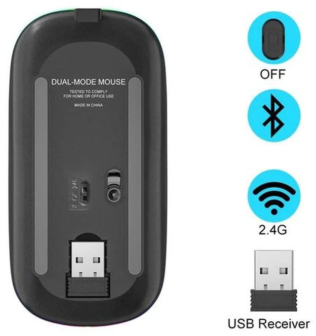 Alt view image 6 of 6 - Wireless Mouse Bluetooth 5.1 Rechargeable LED Silent Mouse USB Optical Ergonomic Gaming 2.4G Wireless Backlite