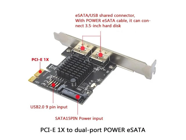 Alt view image 2 of 6 - Pci-e to Dual Port POWER OVER ESATA pci e to Power eSATA USB Expansion Card for Command Queuing Expansion Cards(A)