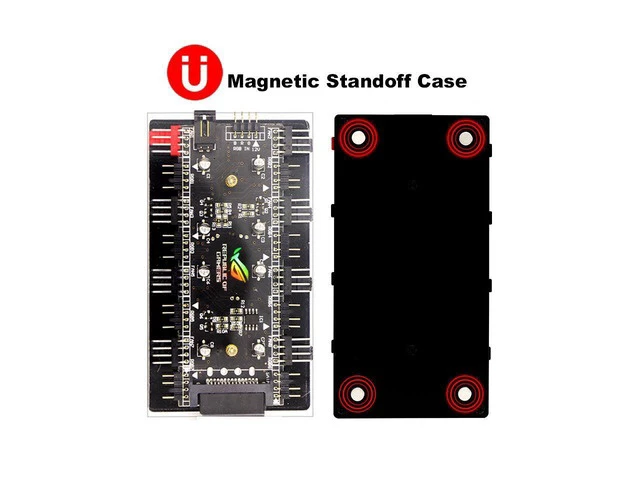 Alt view image 3 of 5 - 2-in-1 PWM & ARGB 5V Addressable RGB Controller Hub 8 Ports 12V 4Pin Fan & 5V 3Pin AURA Adapter with PMMA Case and Magnetic Standoff for Cooling Radiator & ASUS/MSI LED Strip - SATA Powered