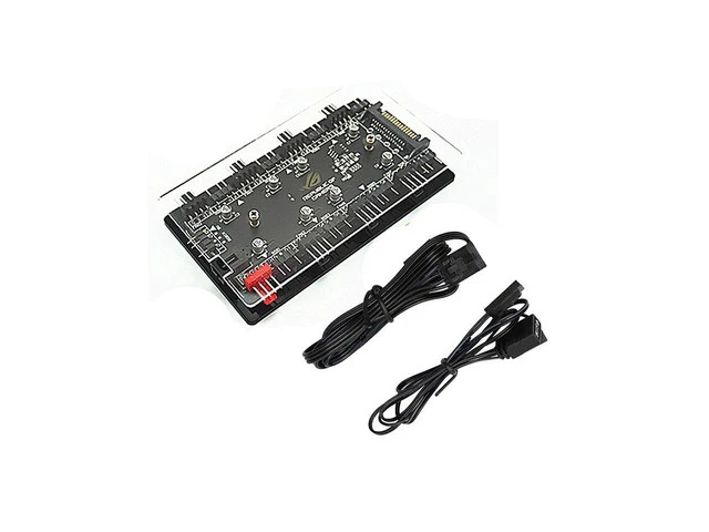 Alt view image 4 of 5 - 2-in-1 PWM & ARGB 5V Addressable RGB Controller Hub 8 Ports 12V 4Pin Fan & 5V 3Pin AURA Adapter with PMMA Case and Magnetic Standoff for Cooling Radiator & ASUS/MSI LED Strip - SATA Powered