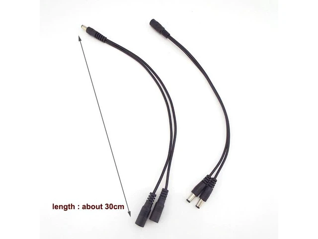 Alt view image 4 of 4 - 5.5mm*2.1mm 1 Male to 2 Female Connector Male to Female Plug DC Power Splitter Cable CCTV LED Strip Light Power Supply Adapter L