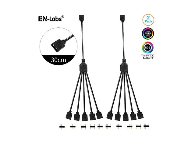 Main image of EnLabs 2 Pack 1-to-5 3 Pins Addressable RGB Splitter Y Cable,LED Strip RGB Case Fans 5 Way RGB Hub Compatible with ASUS Aura Sync / Gigabyte RGB Fusion / MSI Mystic Light and w/ 5V 3pin RGB Header
