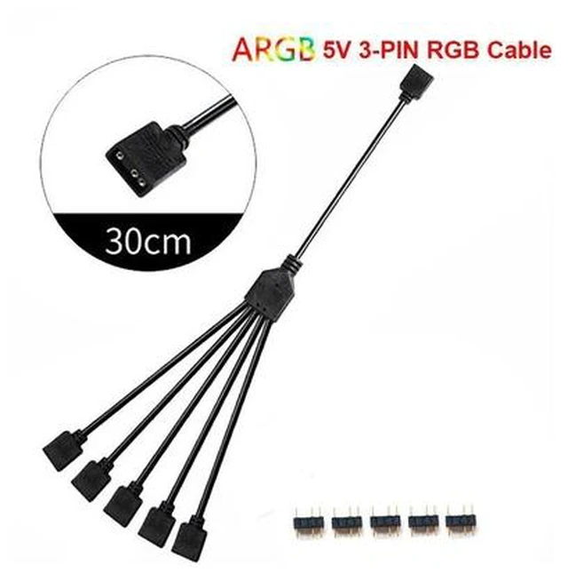 Alt view image 3 of 4 - EnLabs 2 Pack 1-to-5 3 Pins Addressable RGB Splitter Y Cable,LED Strip RGB Case Fans 5 Way RGB Hub Compatible with ASUS Aura Sync / Gigabyte RGB Fusion / MSI Mystic Light and w/ 5V 3pin RGB Header