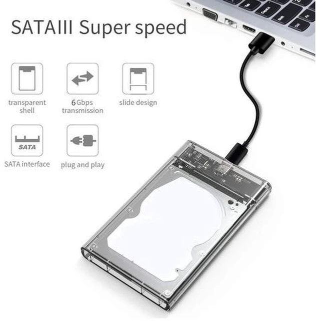 Alt view image 4 of 6 - 2.5inch SSD HDD Hard Disk Box SATA To USB3.1 8TB Mobile HDD Box USB3.0 To Type-C Transparent Plug and Play for Notebook Computer(Transparent Black)