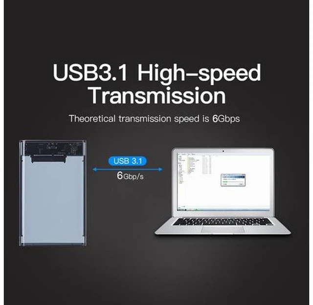Alt view image 6 of 6 - 2.5inch SSD HDD Hard Disk Box SATA To USB3.1 8TB Mobile HDD Box USB3.0 To Type-C Transparent Plug and Play for Notebook Computer(Transparent Black)