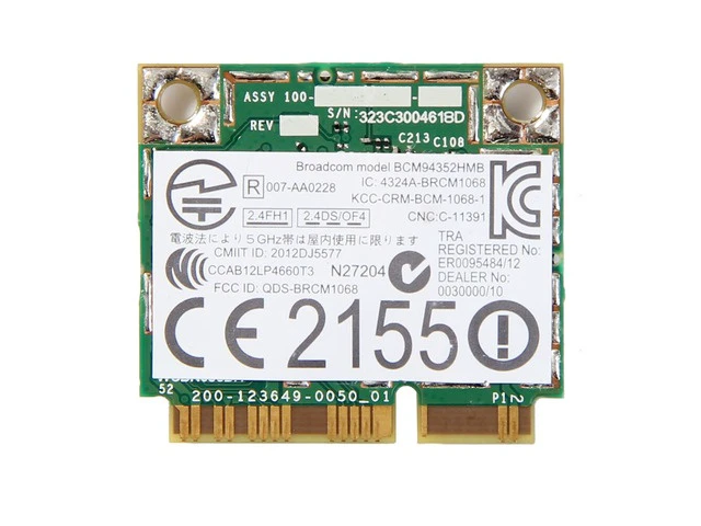 Alt view image 2 of 5 - Dual Band For BCM94352HMB DW1550 867Mbps Wifi Bluetooth BT 4.0 Mini PCI-E Half Wireless WI-Fi Card BCM94352 802.11/ac DW1550