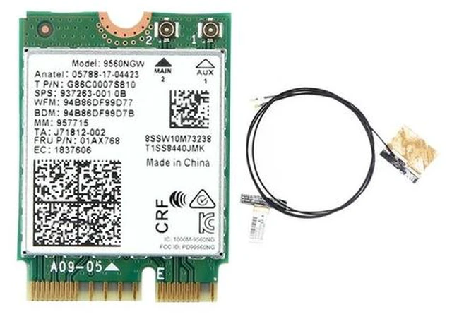 Main image of 9560NGW Card+Antenna 1730Mbps Wireless AC 9560 Dual Band 2.4G+5G BT 5.0 802.11Ac M.2 CNVI 9560NGW Wireless Adapter
