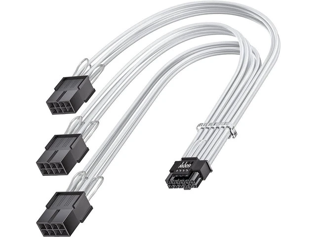 Alt view image 5 of 5 - CORN PCI-e 5.0 Extension Cable 30cm/1ft 16 Pin(12+4) Male to PCIE 3x8Pin(6+2) Female Sleeved Extension Cable with 4 Cable Combs 12VHPWR 16AWG Cable Compatible for GPU RTX 3090Ti 4070Ti 4080 4090 White