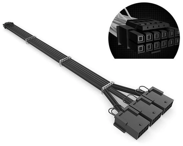Main image of SAMA PCI-E 5.0 GPU PSU Cable 12+4pin to 3×8PIN 12VHPWR Sleeved Extension Cable Plug Connector 340mm 16AWG for RTX 3090Ti 4070 4080 Black