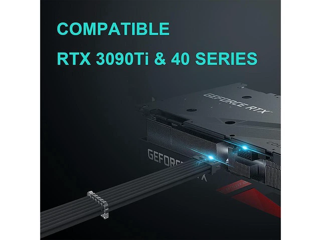 Alt view image 4 of 6 - SAMA PCI-E 5.0 GPU PSU Cable 12+4pin to 3×8PIN 12VHPWR Sleeved Extension Cable Plug Connector 340mm 16AWG for RTX 3090Ti 4070 4080 Black
