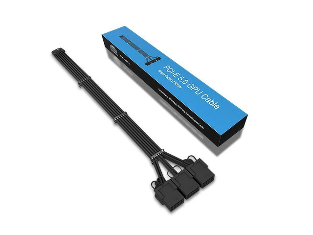 Alt view image 5 of 6 - SAMA PCI-E 5.0 GPU PSU Cable 12+4pin to 3×8PIN 12VHPWR Sleeved Extension Cable Plug Connector 340mm 16AWG for RTX 3090Ti 4070 4080 Black