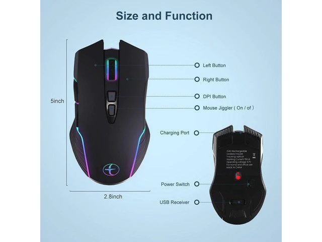 Alt view image 2 of 6 - 2.4G Wireless Mouse Ergonomic Mouse Jiggler Mouse Mover LED Rechargeable Silent Mouse USB Optical Mice