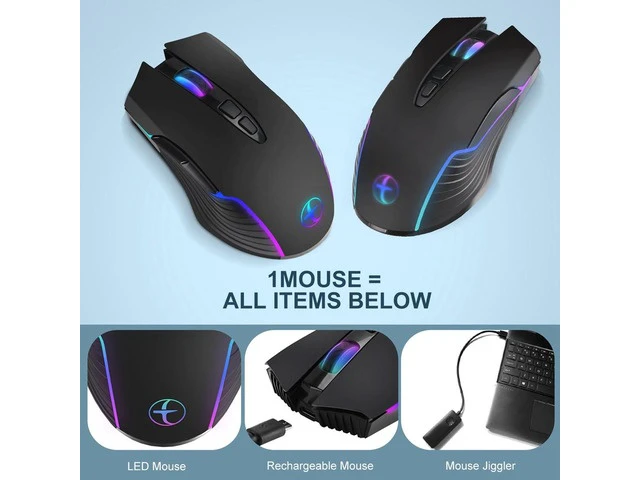Alt view image 6 of 6 - 2.4G Wireless Mouse Ergonomic Mouse Jiggler Mouse Mover LED Rechargeable Silent Mouse USB Optical Mice