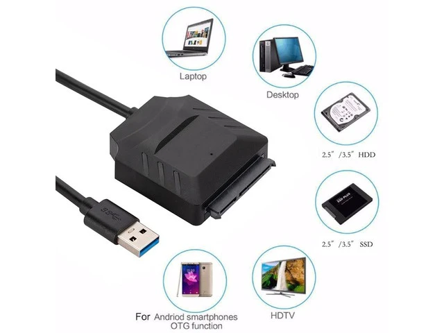 Alt view image 4 of 6 - 22 Pin SATA III to USB Cable USB 3.0 to SATA Adapter Cable Connector for 2.5 3.5 Inch External HDD SSD for PC Computer