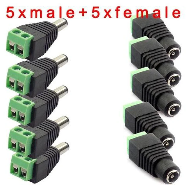 Main image of 5 Pair (10pcs) Coax Cat5 To DC Power Male jack plug DC female Connector plug adapter Av UTP for CCTV Camera Video Balun
