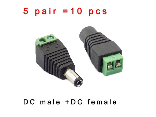 Alt view image 2 of 6 - 5 Pair (10pcs) Coax Cat5 To DC Power Male jack plug DC female Connector plug adapter Av UTP for CCTV Camera Video Balun