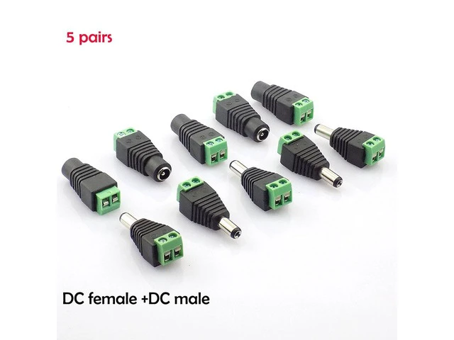 Alt view image 3 of 6 - 5 Pair (10pcs) Coax Cat5 To DC Power Male jack plug DC female Connector plug adapter Av UTP for CCTV Camera Video Balun