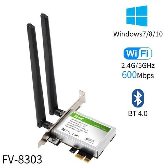 Alt view image 2 of 3 - Dual band 600Mbps PCI Express WiFi Adapter BT 4.0 Desktop Network Card Wireless Adapter With 2x Antennas for PC