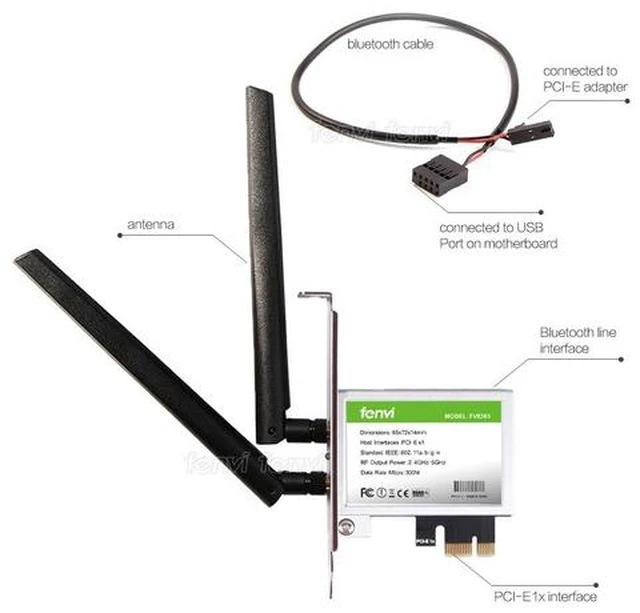 Alt view image 3 of 3 - Dual band 600Mbps PCI Express WiFi Adapter BT 4.0 Desktop Network Card Wireless Adapter With 2x Antennas for PC